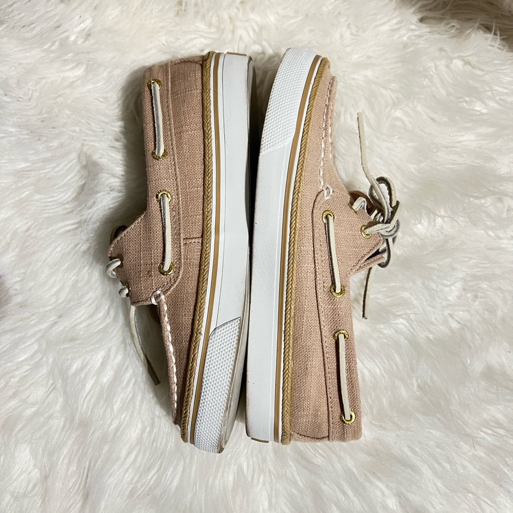 Tan Canvas Boat Shoes with White Soles